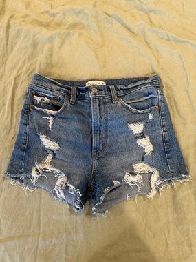 Abercrombie & Fitch Raw-Hem Distressed Denim Shorts - Blue